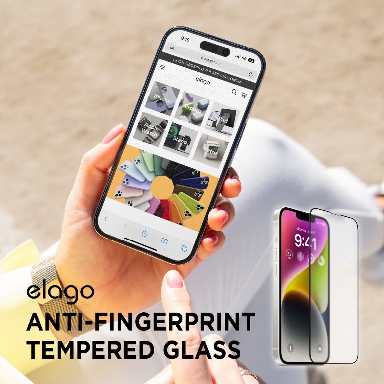 elago ANTI-FINGERPRINT TEMPERED GLASS for iPhone14