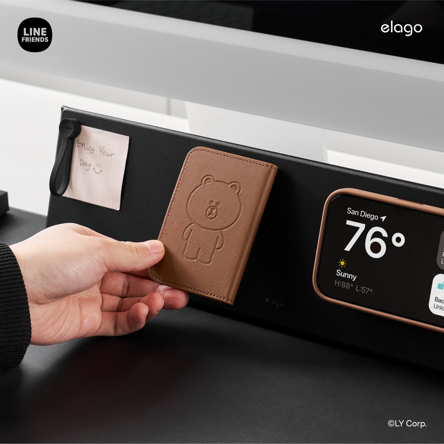 elago LINE FRIENDS BROWN MAGNETIC WALLET for iPhone with MagSafe