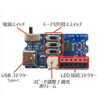 USB電源でLEDを色々なパターンで点灯させるための基板（AP-182）