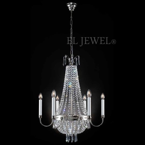 【ORION】アスフールクリスタルシャンデリア 6灯 シルバー(φ620×H840mm)