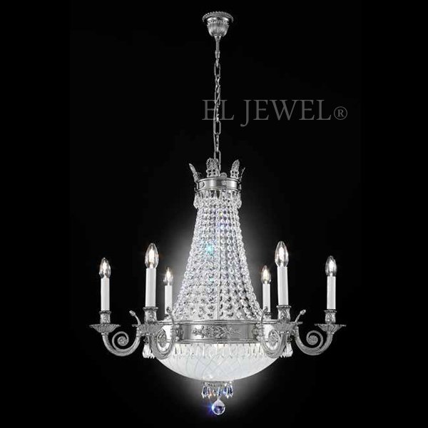 ORION】エンパイア型クリスタルシャンデリア 6灯 シルバー(φ800