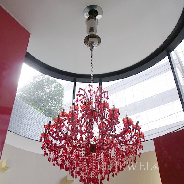 大型クリスタルシャンデリア レッド 32灯(W1500×H1800mm)スワロorアスフールorチャイニーズ