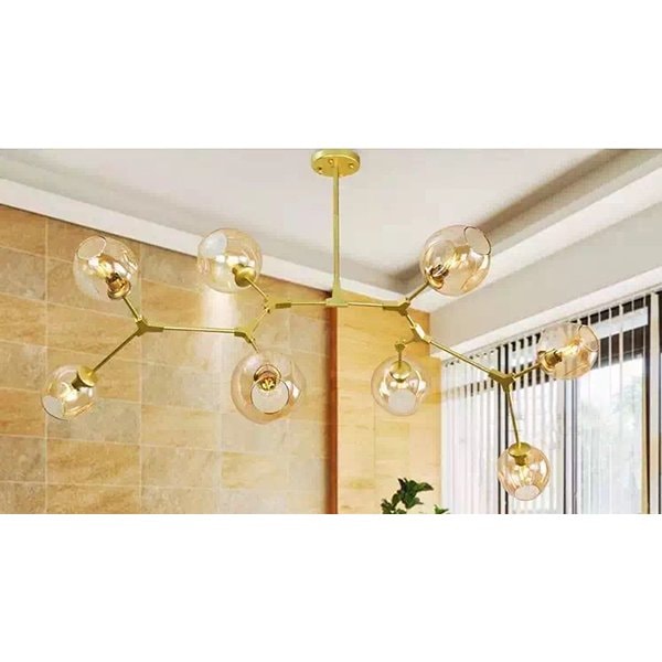 ガラスボールシェード・スプートニクデザイン照明8灯(W1100×H450mm)