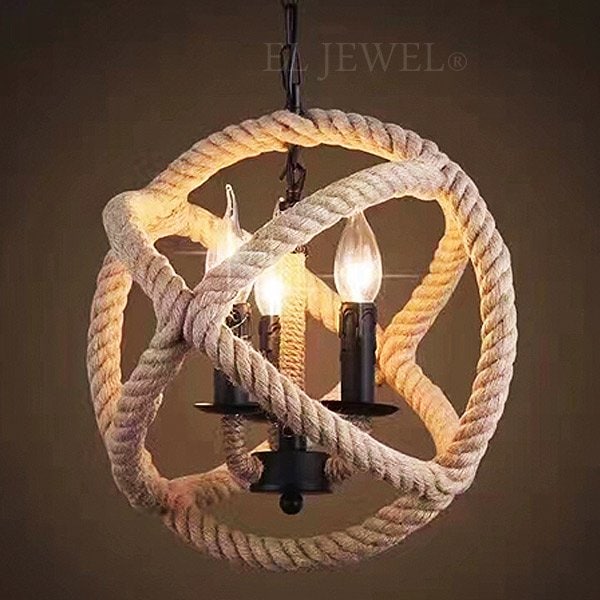 <B></B>インダストリアル・スタイル照明　ロープ　3灯(Φ350×H400mm)