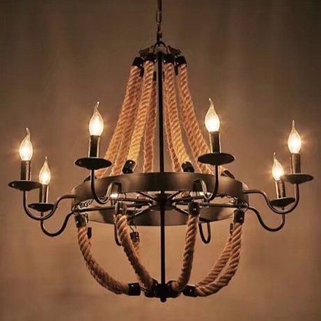 インダストリアル・スタイル照明　エンパイア型　ロープ　8灯：φ1100　H950mm