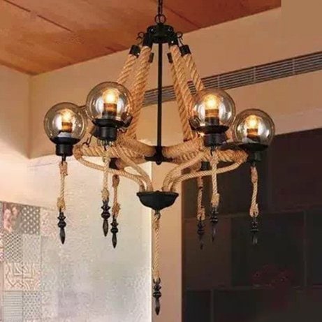 インダストリアル・スタイル照明 ロープ ガラスシェード付 6灯
