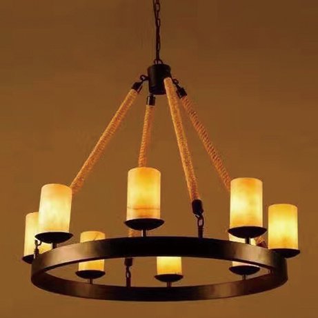 インダストリアル・スタイル照明　ロープ　ガラスシェード付　8灯（φ1060　H850）