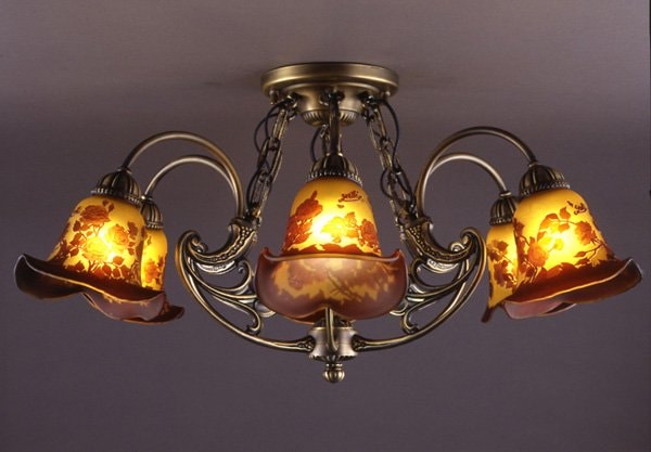 【入荷未定】【galle】-ガレ・コレクション- シーリングランプ6灯 マットブロンズ「ニューローズ」（Φ720×H360mm）