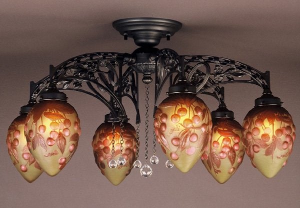 【入荷未定】【galle】-ガレ・コレクション- シーリングランプ6灯 ブロンズ「レッドチェリー」