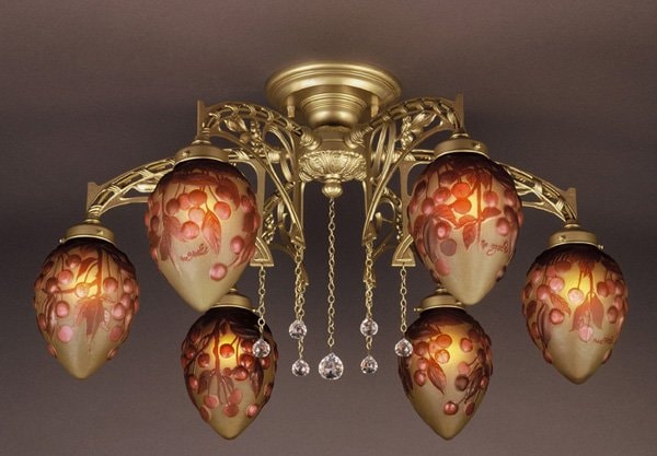 【入荷未定】【galle】-ガレ・コレクション- シーリングランプ6灯 ゴールド「レッドチェリー」