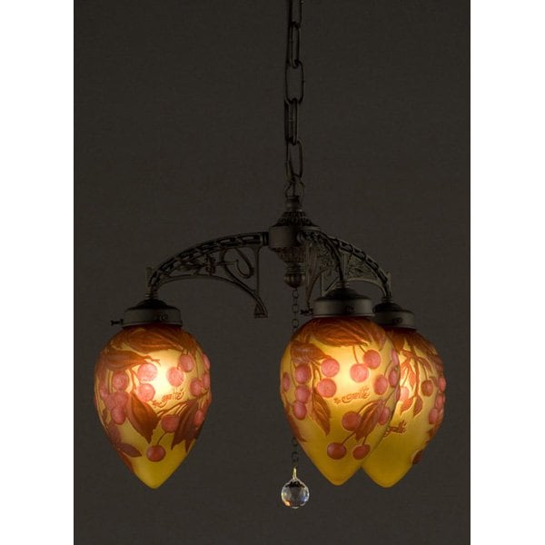 【入荷未定】【galle】-ガレ・コレクション- シェードランプ 3灯 ブロンズ「レッドチェリー」