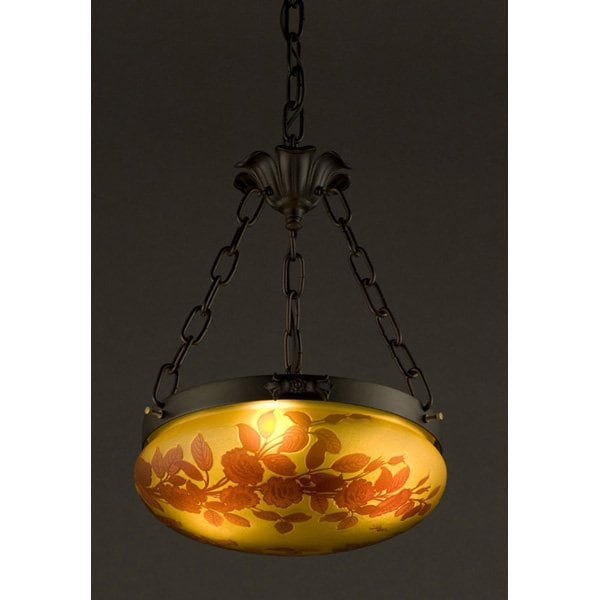 【入荷未定】【galle】-ガレ・コレクション- ペンダントランプ 3灯 ダークブロンズ「レッドローズ」（Φ290×H390mm）