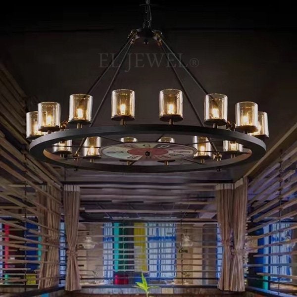 インダストリアル・スタイル照明 時計板&ガラスシェードシャンデリア インダストリアル・スタイル照明 時計板&ガラスシェードシャンデリア