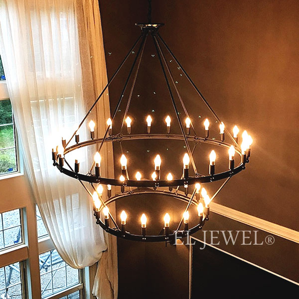 インダストリアル・スタイル照明 大型フープ型シャンデリア77灯（φ2200