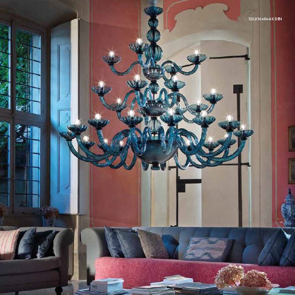 【sylcom】イタリア製 ヴェネチアンシャンデリア 28灯「Candiano」（カラー：7色）