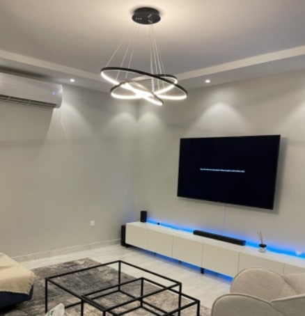 フープ型モダンシャンデリア3連 ブラック・ホワイト（φ800×H1500mm）