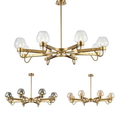 シャンデリア ゴールドと白いシェード ガラスシェードシャンデリア8灯・ゴールド（W990×H200mm） | EL JEWEL