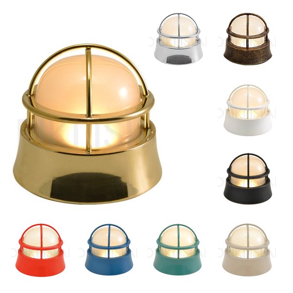 真鍮製・ロータイプマリンランプ1灯【防雨型】（W119×H109mm）くもりガラス＆LEDランプ