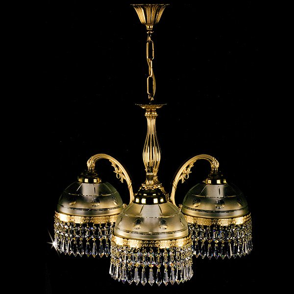 【ART GLASS】真鍮製クリスタルシャンデリア 3灯「CASSANDRA」（W520×H400mm）