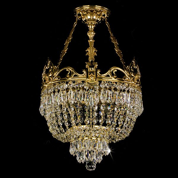 【ART GLASS】真鍮製クリスタルペンダントシャンデリア 3灯「CORINA」（W300×H600mm）