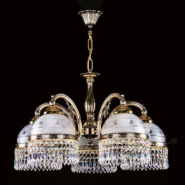 【ART GLASS】真鍮製クリスタルシャンデリア 5灯「CASSANDRA」（W600×H400mm）