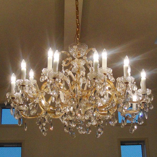 【LA LUCE】アスフールクリスタルシャンデリア 18灯 ゴールド(W1000×H500mm)