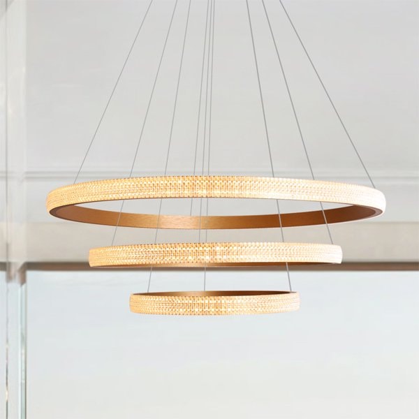 【CONTRACTED LED】デザイン照明フープ型シャンデリア3連・ゴールド（φ800mm）