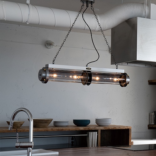 【HERMOSA】ペンダントライト「CYLINDER LAMP」4灯・シルバー（W804×H160mm）