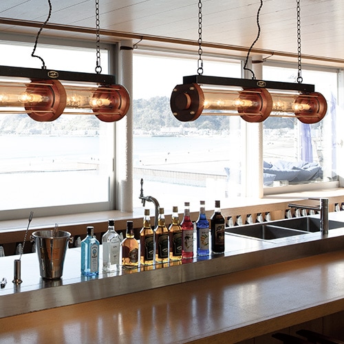 【HERMOSA】ペンダントライト「CYLINDER WOOD LAMP」4灯・ウォールナット（W804×H160mm）