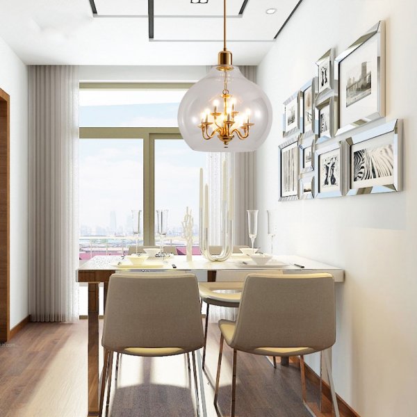 【リーズナブル】LEDペンダントライト 9灯 クリア／スモークグレー （D300mm×H330mm） 