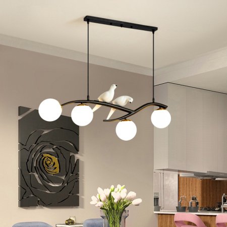 ガラスボールシェードシャンデリア 4灯 ブラック/ゴールド （L860mm×H220mm）