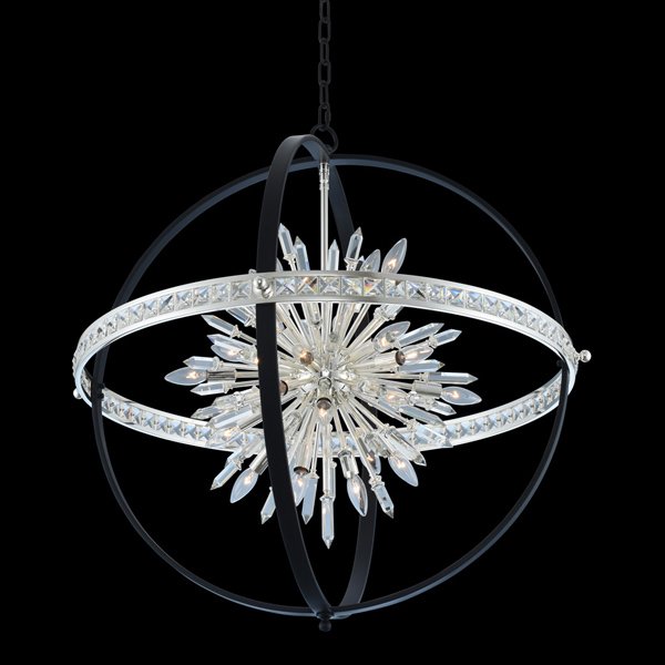 【ALLEGRI】アメリカ・ペンダントシーリングライト「Angelo」24灯マットブラック、ポリッシュシルバー(Φ910×H930mm)