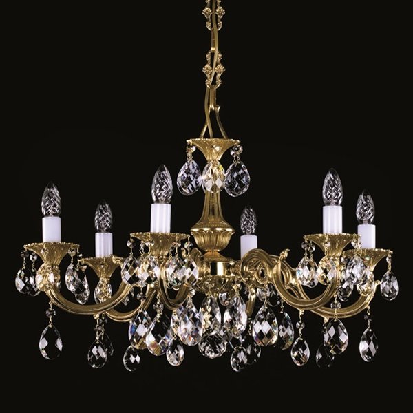 【ART GLASS】真鍮製クリスタルシャンデリア「ALICE」6灯(W670×H410mm)