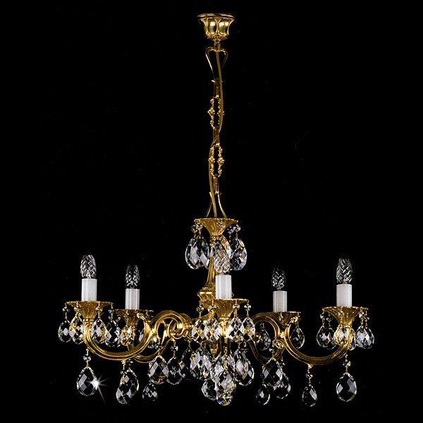 【ART GLASS】真鍮製クリスタルシャンデリア「ALICE」5灯(W670×H410mm)