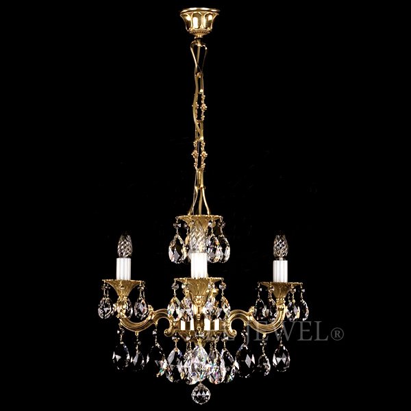 【ART GLASS】真鍮製クリスタルシャンデリア「JARMILA」3灯（W500×H350mm）