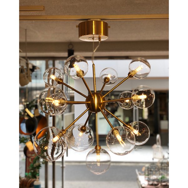 ガラスボールシェードペンダントライト13灯・ゴールド（φ720×H530mm