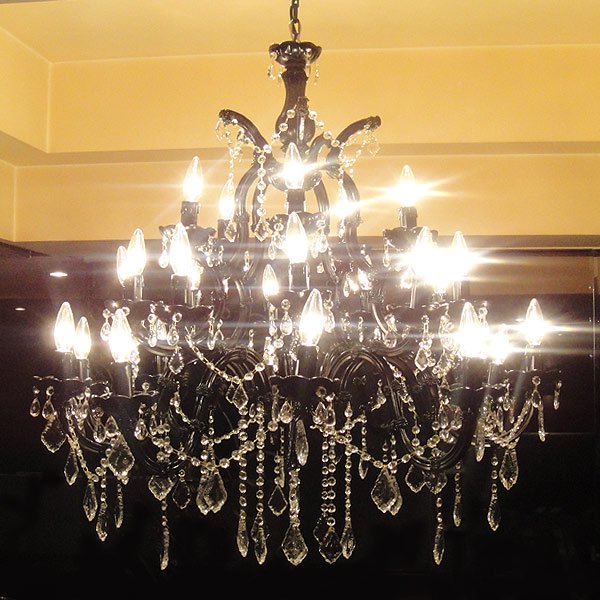 【LA LUCE】イタリア製クリスタルシャンデリア 25灯 ブラック(W940×900mm)