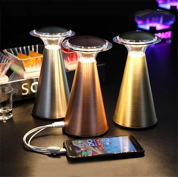 【リーズナブル】デザイン照明 コードレステーブルライト ブロンズ／シルバー（Φ100×H200mm）