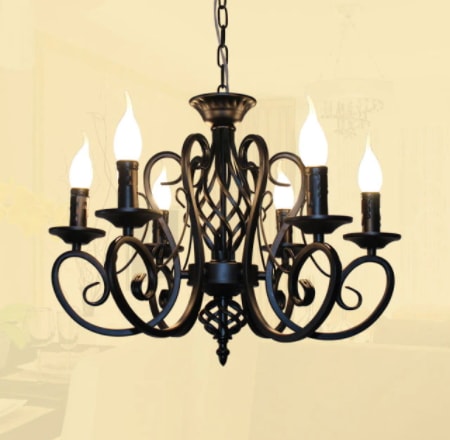 【Trustwin】デザイン照明　アイアンシャンデリア 6灯 ブラック／ホワイト／ブルー／ブロンズ（Φ510×H360mm）