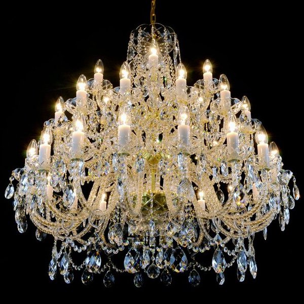 ゴールド クリスタルシャンデリア LA LUCE】クリスタルシャンデリア24灯【豪華版・縦型】ゴールド（W1250