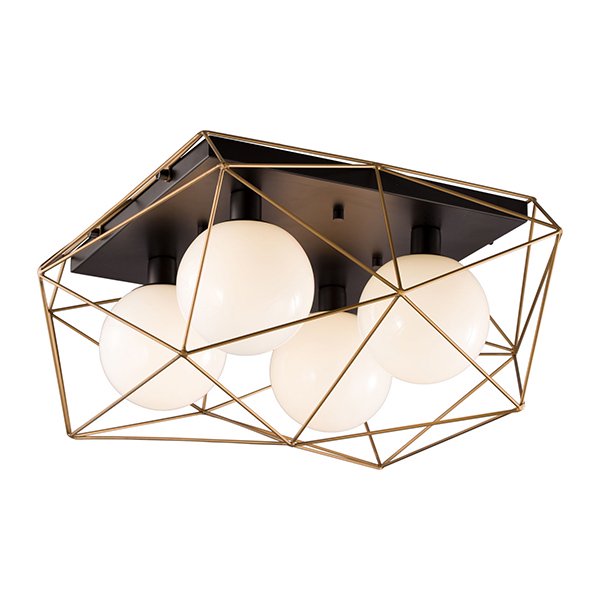 【Alora】アメリカ・Necto デザイン照明 シーリングライト4灯  ブラック／ゴールド（W312×D617×H266mm）