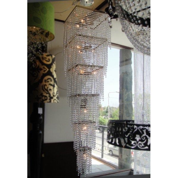 【ALABASTER】大型クリスタルラインシャンデリア 18灯 クローム(W450×H1700mm)