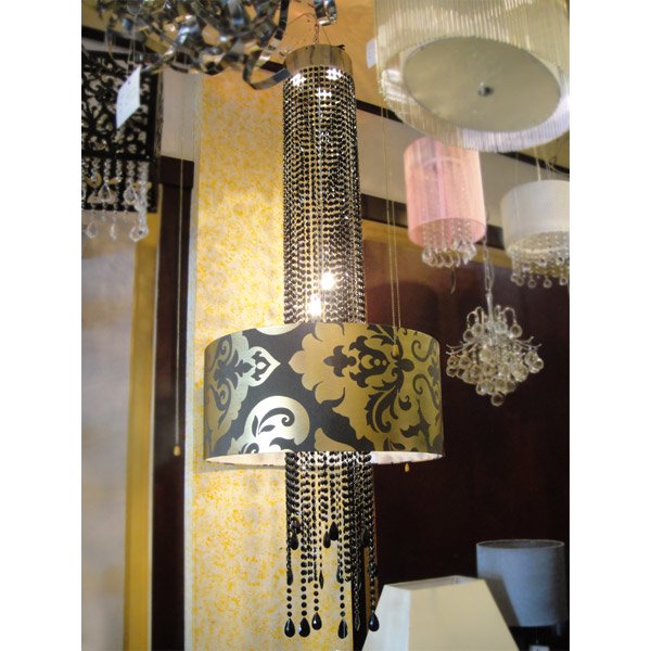 <B>【ALABASTER】</B>ブラックシェード クリスタルシャンデリア 8灯(W650×H1700mm)