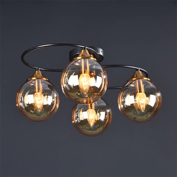 アンバーガラス５灯シーリングライト　日本製 ガラスボールシェード・シーリングライト・4灯 グレー／アンバー