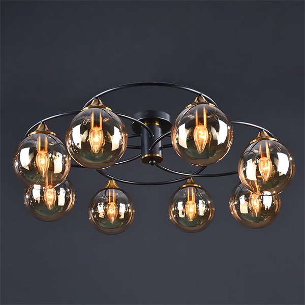 ガラスボールシェード・シーリングライト・8灯　グレー／アンバー（W800mm）
