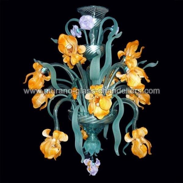 【MURANO GLASS CHANDELIERS】イタリア・ヴェネチアンガラスシャンデリア24灯「IRIS DI VAN GOGH」（W600×H900mm）