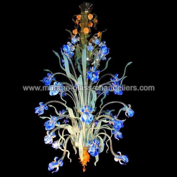【MURANO GLASS CHANDELIERS】イタリア・ヴェネチアンガラスシャンデリア24灯「IRIS BLU」（W1300×H2000mm）