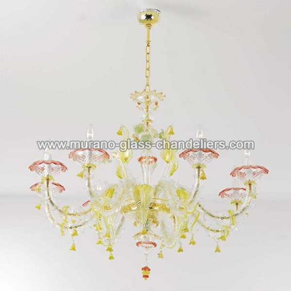 【MURANO GLASS CHANDELIERS】イタリア・ヴェネチアンガラスシャンデリア8灯「VALERIA」（W1000×H900mm）