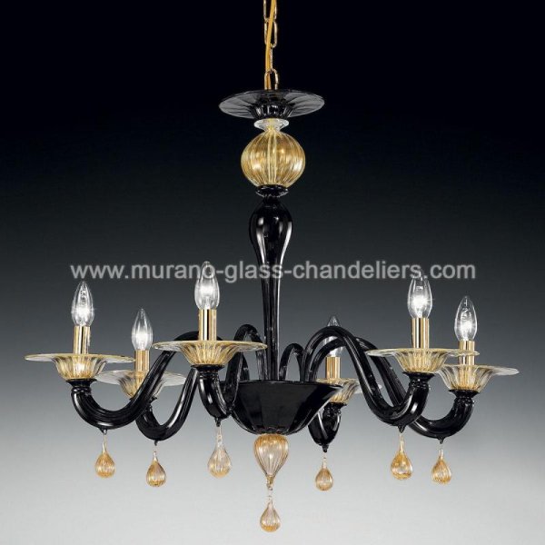 【MURANO GLASS CHANDELIERS】イタリア・ヴェネチアンガラスシャンデリア6灯「CABIRI」（W760×H640mm）