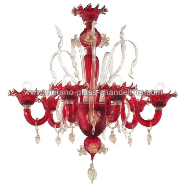 【MURANO GLASS CHANDELIERS】イタリア・ヴェネチアンガラスシャンデリア6灯「DUCALE」（W750×H800mm）